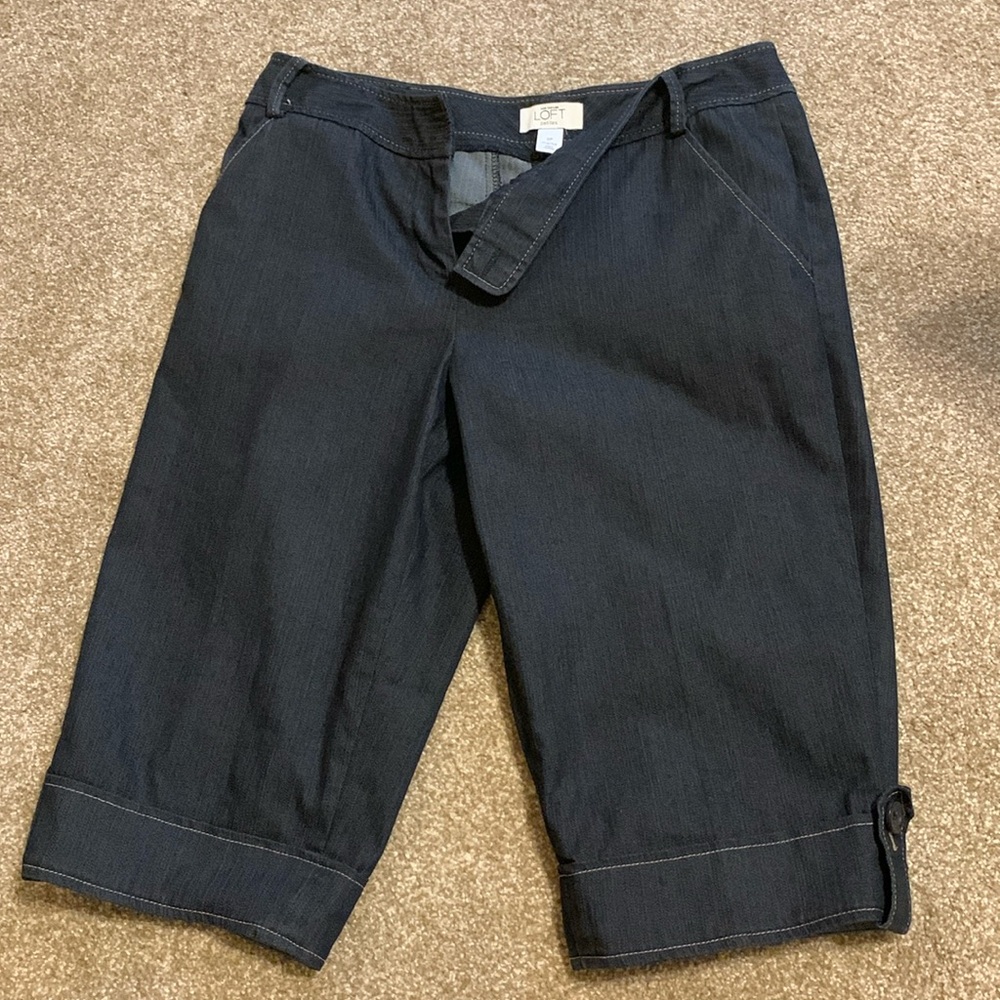 Loft Marisa Bermuda shorts. Size 8P. Black with tan stitching.